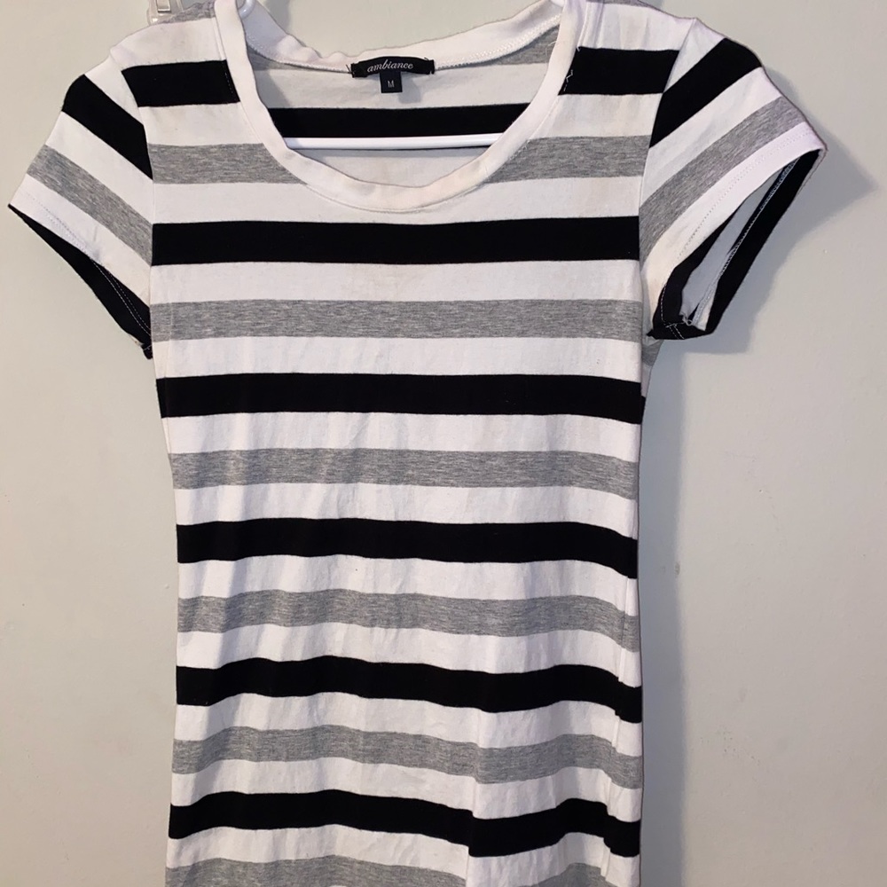 Black and white striped short sleeve shirt